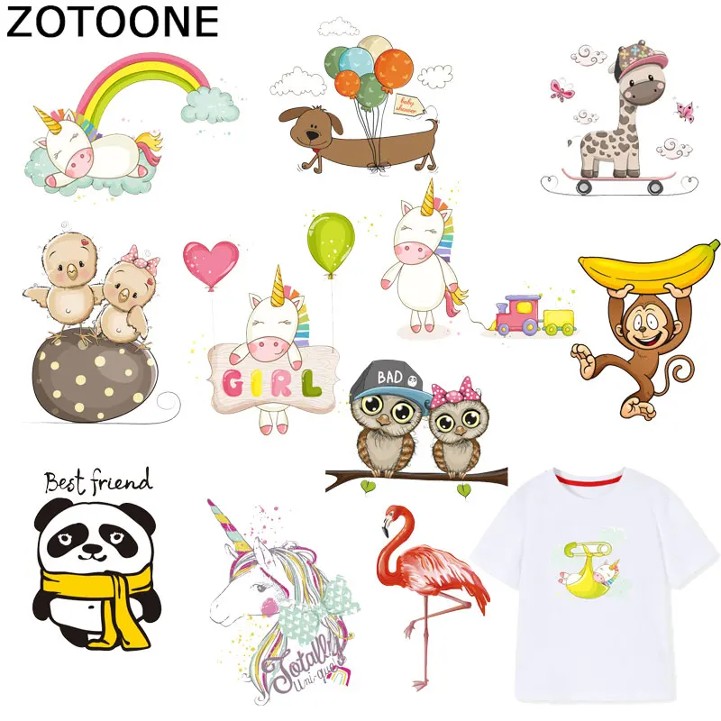 

ZOTOONE Cartoon Animal Patches Unicorn Stickers Iron on Transfers for Clothes T-shirt Heat Transfer Diy Accessory Appliques F1
