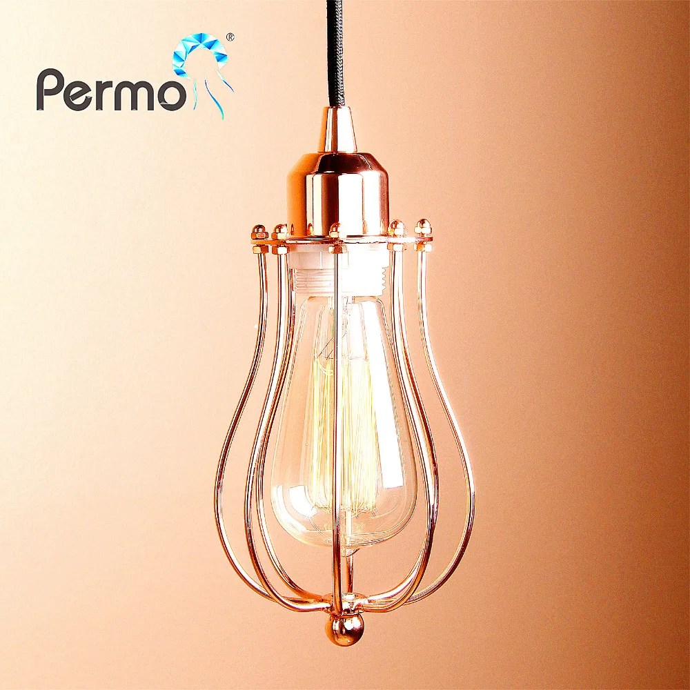 

Permo Vintage Pendant Lights Retro Hanglamp Rope Iron Cage Pendant Ceiling Lamp Modern hanglamp Lights Fixture Home Decorations