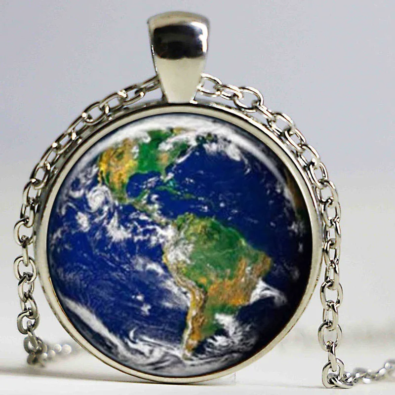handmade Earth Pendant, Gaia Planet Jewelry, Universe Necklace map stemapunk vintage antique fashion