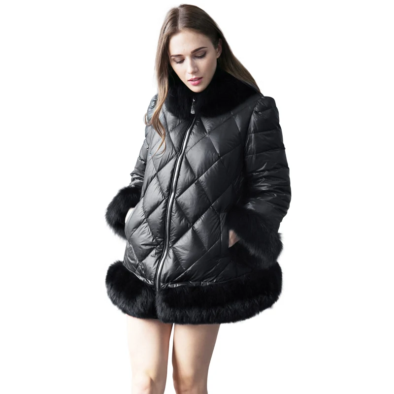En À Manteau De Coton Vers Bas Zipper rembourré Chaud Le Cuir Femmes Belle Veste Longues Hiver 6q1261 D'hiver Manches Parkas Noir Épaissir Fourrure q1pwzaI