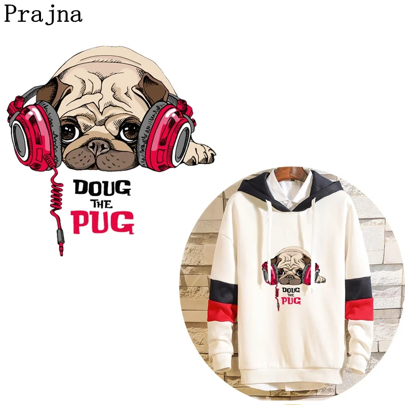 Prajna Милая нашивка с принтом мопса Мультяшные животные термотрансферные