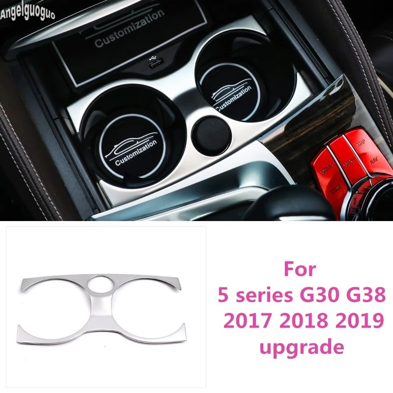 For BMW 5 Series G30 G38 528 530li etc 2017 18 ABS Chrome Car Water Cup Holder Trim Sticker Frame Cover Teacup Box Car-styling