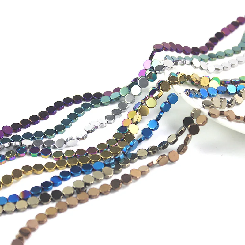 

1 Strand/pack Gold Silver Rainbow Hematite Color Coated Spacer Loose Beads Flat Octagon Shape for Making Jewelry RHLB1013