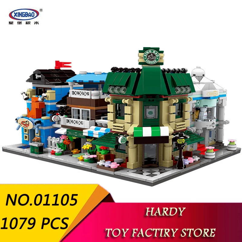 

Xingbao 01105 City Series Creative Mini Four in One Street View Children Assemble Small Particle Toys Building Blocks