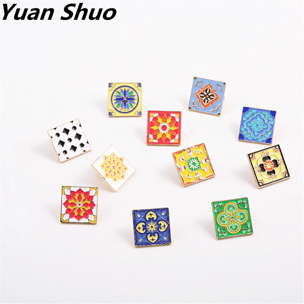 

New fashion geometric creativity more color enamel tile 11 style girl corsage brooch badge 2017 manufacturers wholesale