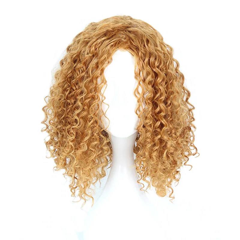 

Mcoser 30 CM Synthetic Short Curly Cosplay Party Wig Yellow Color 100% High Temperature Fiber Hair WIG-809D