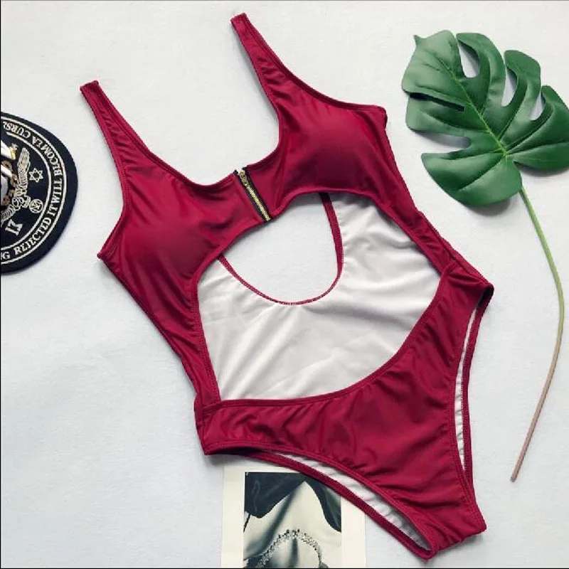 

Newly-arrived Women One Pieces Front Chest Swimsuit With Zipper Hot Spring Sexy Open Belly Swimsuit Summer Beach Bikinis
