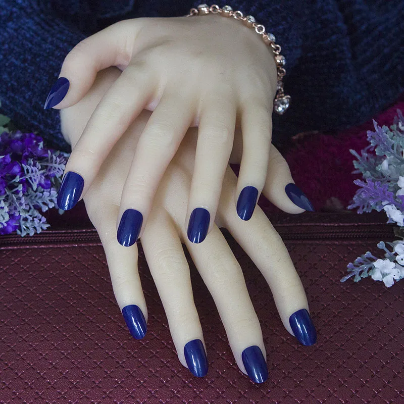 24 шт./компл. модный поясок карамельного короткие овальные Ложные Французский ногтей Дизайн ногтей закругленная головка Полный Поддельные лак для ногтей - Цвет: Royal blue