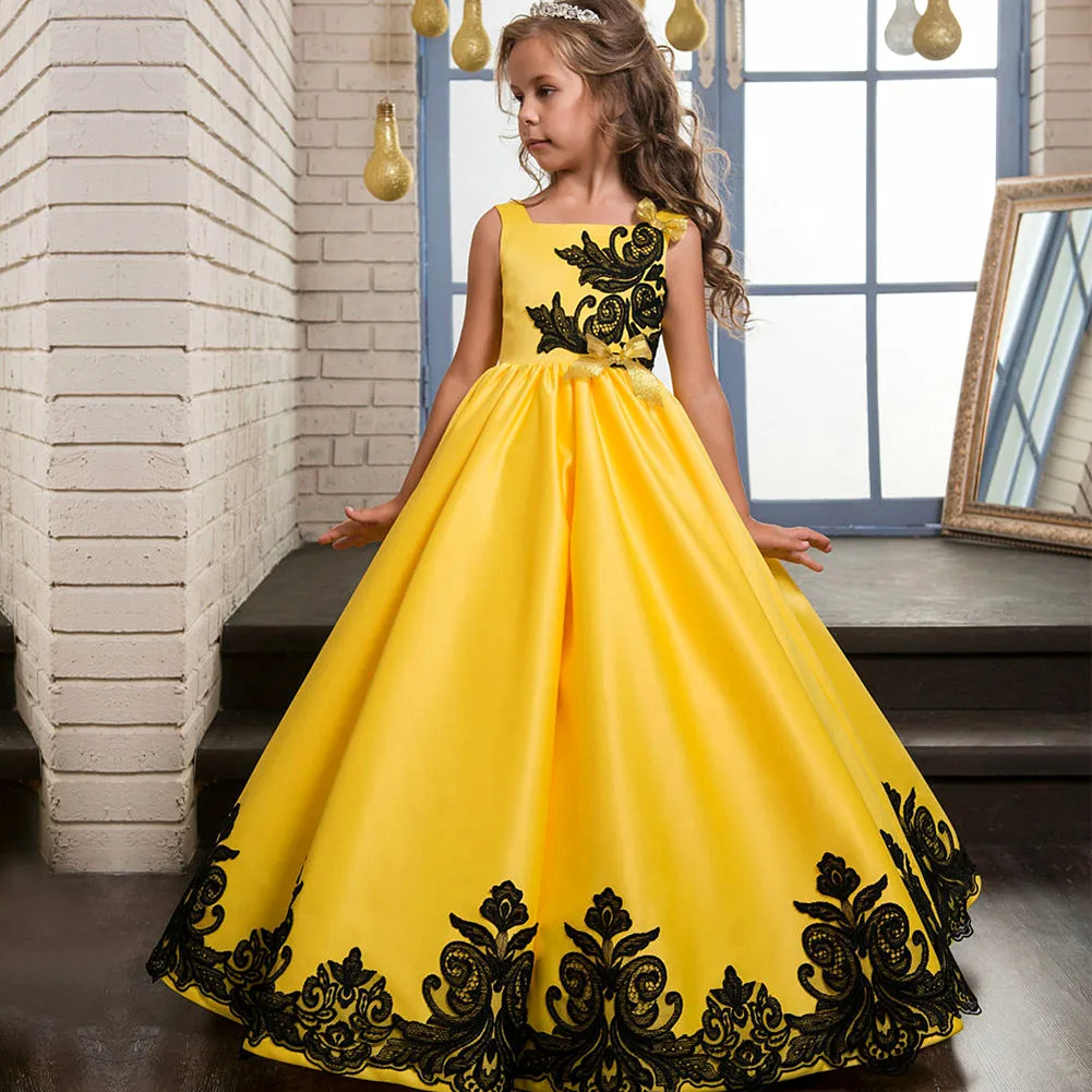 

Evening Dress Girl Birthday Party Dresses 2018 Summer Ankle-length European And American Style Kids Dress Teenage Clothes Yellow