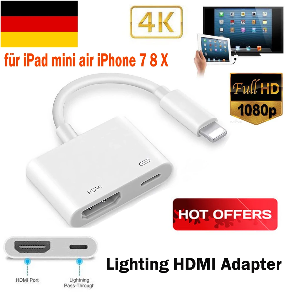 Новейший 1080P AV адаптер HDMI конвертер Цифровой AV адаптер 8pin к HDMI кабель для Apple iPhone X XS XR Max 8 7 iPad mini