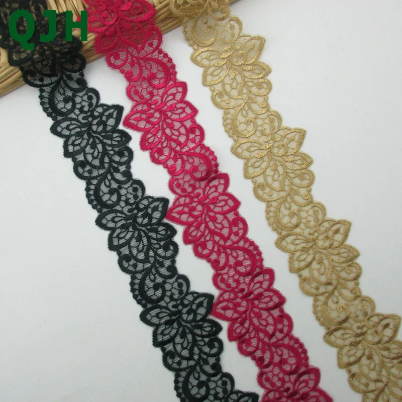 

1 Yard Water Soluble Garment Lace Trims,Black/Gold/Burgundy Embroidery Lace Ribbon For Sewing Decoration Accessories 5cm Width