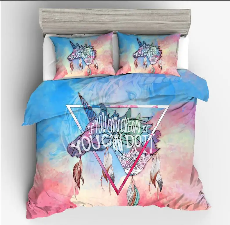  Cartoon Unicorn Printed Bedding Set Quilt Cover Duvet Cover Sets Bed Linen for Girls