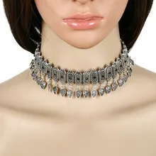 Boho колье из горного хрусталя ожерелье Женские винтажные резные треугольные кисточки Шея колодки ожерелье s Collier Femme Bijoux