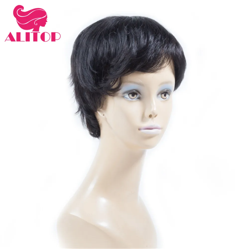 

ALITOP Short Bob Wigs For Black Women Remy Straight Human Hair Wig 4 inch 100% Human Hair Machine Made No Smell H.NINA Wigs