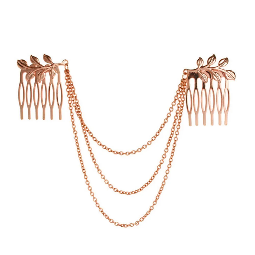 Женская мода золотая металлическая кисточка лист гребень манжета цепочка Ювелирные изделия повязка на голову лента для волос