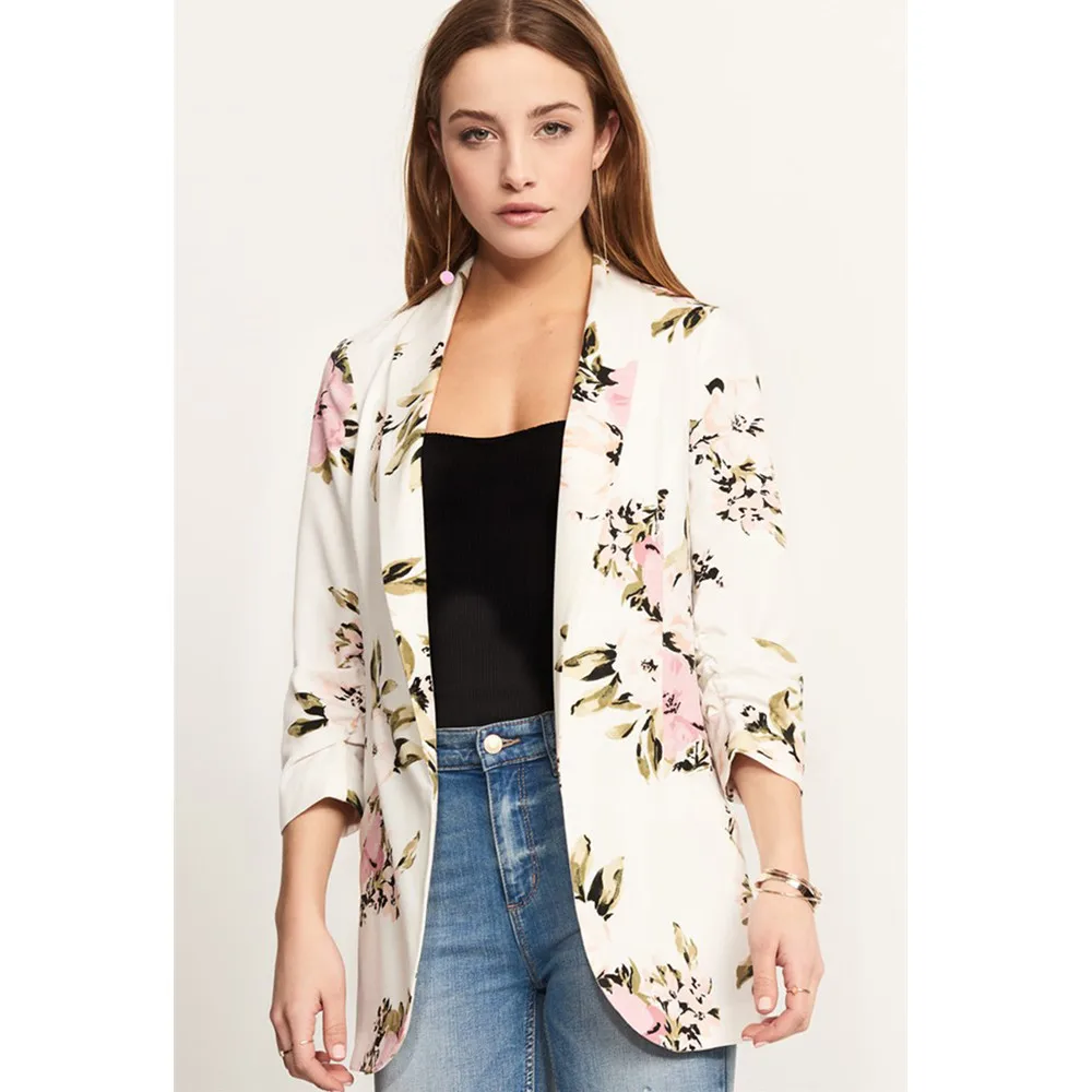 Hodisytian Fashion Blazer For Women Floral Print Notched Casual Thin Suits Jacket Coat Blazer Outerwear Overcoat Female Blaser Hodisytian Fashion Blazer For Women Floral Print Notched Casual Thin Suits Jacket Coat Blazer Outerwear Overcoat Female Blaser