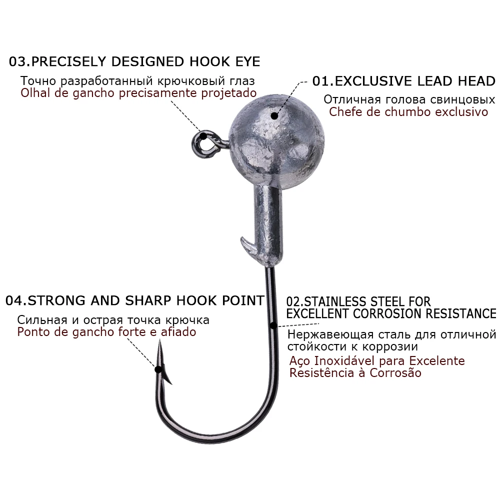 Hameçon plombé Jig Head 1g à 20g pour leurres souples - 20 à 50 pièces pour