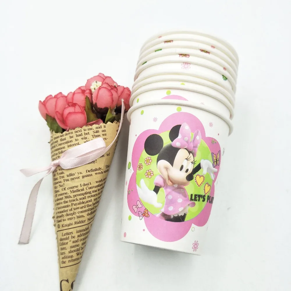 10pcs lot minnie mouse party supplies paper cup cartoon birthday paper cup flower basket