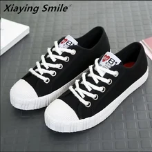 Xiaying Smile Female shoes sneakers women walking shoes breathable canvas lace up ladies White shoes for lady student