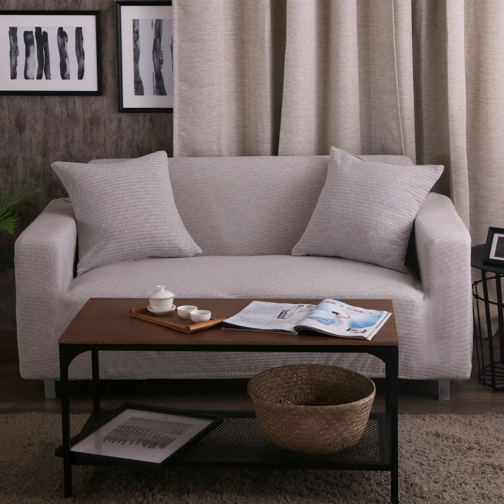 Grey Stretch Sofa Cover Knitted Fabric Universal Corner