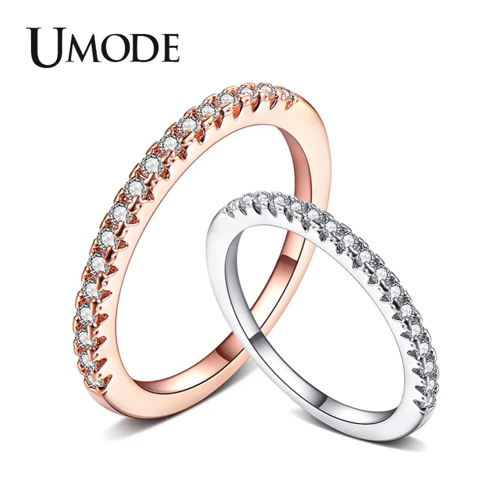 

UMODE 2019 New Paved CZ Crystal Half Eternity Ring for Women New Fashoin Clear Round Zircon Rose&White Gold Ring Jewelry AUR0458