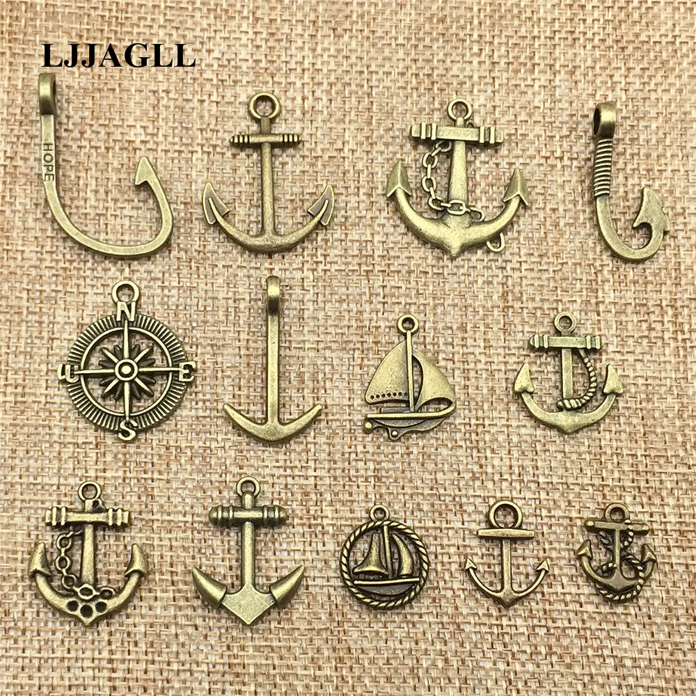 

LJJAGLL Zinc Alloy Bronze 20pcs/lot Mix Vintage Sailing Boat Charm Anchor Charms Rudder Pendant Diy Jewelry Findings ACD018