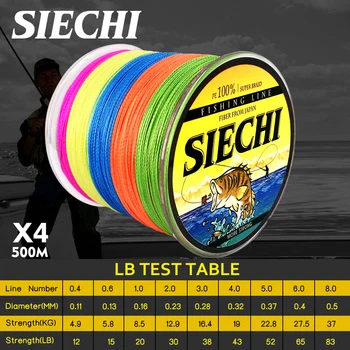 

SIECHI Braid Fishing Line 4 Strands Strong 500M PE Sea Carp Fishing Line Tresse Peche Angeln 12LB-83LB 6 Colors Fishing Cord