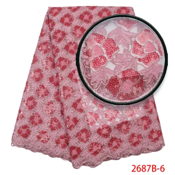 

Pink Sequins Lace Fabrics Best Quality African Tulle Lace Fabrics with Sequins Nigerian Net Lace for Women Dresses APW2687B-6