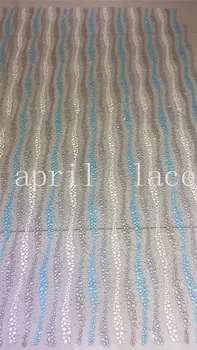

free ship 5 yards/bag AA1528 # blue mix silver stripe stone embroidery tulle net mesh fabric for wedding dress sawing