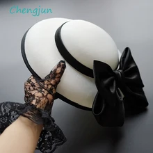 Chengjun Новое поступление элегантная женская черная белая свадебная шляпа с бантом
