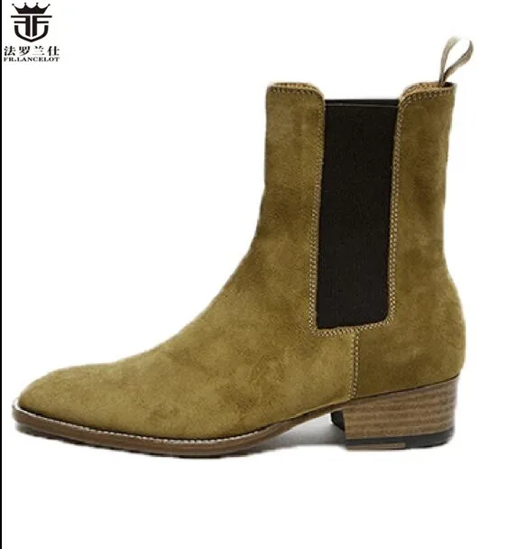 Luxury Brand Print Leather Booties Genuine Leather Chelsea Boots Print Ankle Boots Men Fashion Autumn