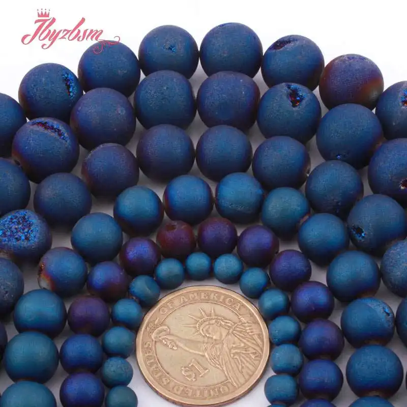 8 10 12 14 мм круглые бусы с голубым металлическим покрытием Druzy из камня Агата для