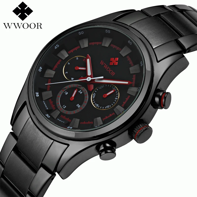 Top Brand Day Date 24 Hours Clock Luxury Waterproof Quartz Watch Men Sports Watches Male Black Steel Strap Military Wrist Watch