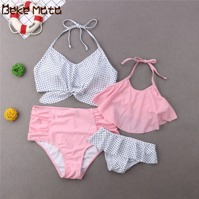 

Mother Daughter Swimwear Mommy And Me Clothes Polka Dot Family Look Mom Daughter Swimsuits Bathing Suit Father Son Beach Shorts