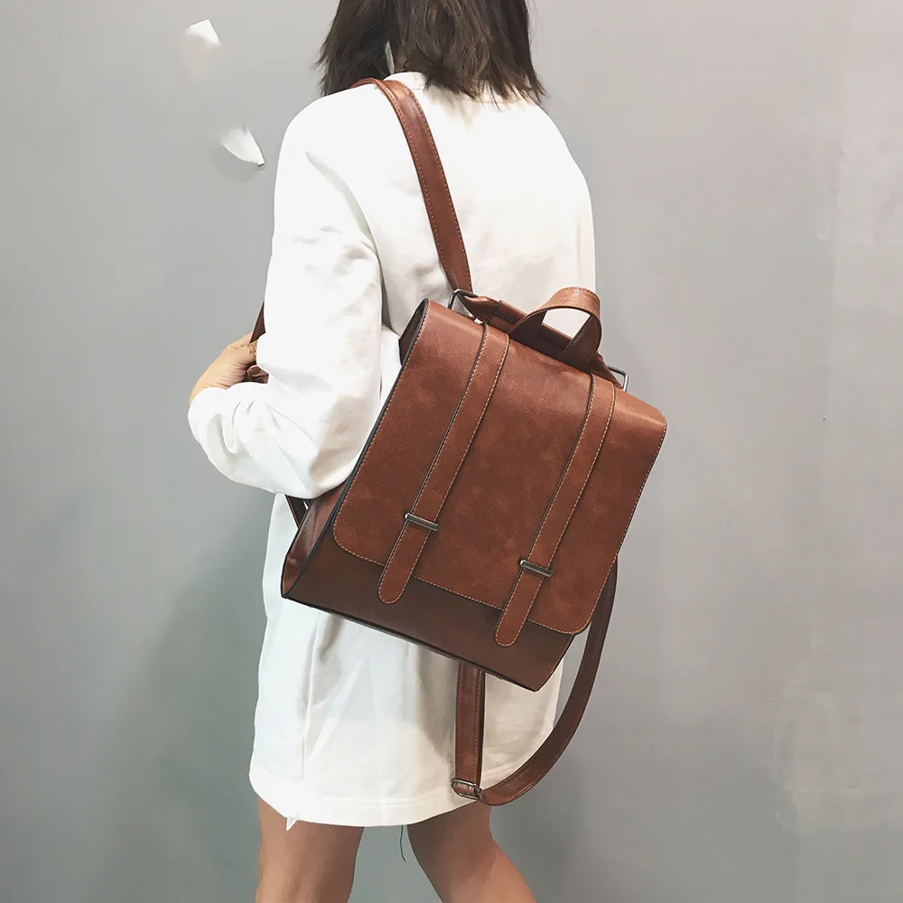 

Transer Fashion Women Backpack retro College Wind Bag High Quality Leather Large capacity Backpack for Teenage Girls mochila O40