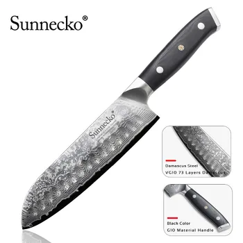 

2018 SUNNECKO Damascus VG10 Steel 7" Santoku Knife Japanese Sharp Blade Kitchen Knives G10 Handle Slicing Knives Gift Box