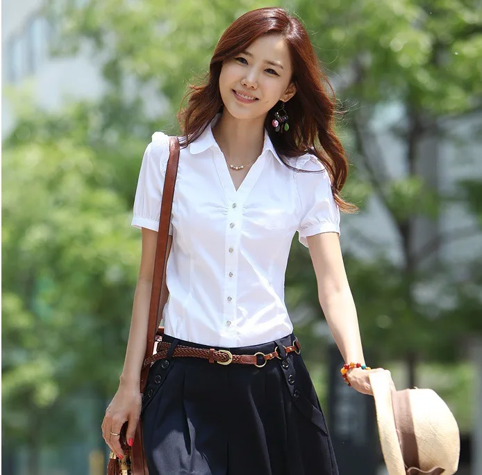 Femininas Blusas 2018 Women Summer Tops Fashion Slim Shirt Short Sleeve White Blouse S-XXL Women Clothing Chemise Femme