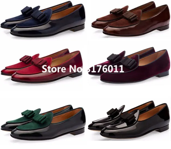

LovLinecc Brand Zapatos Hombre Fashion Designer Men Shoes Casual Patchwork Suede Patent Leather Bow knot Wedding Shoes Men Loafe
