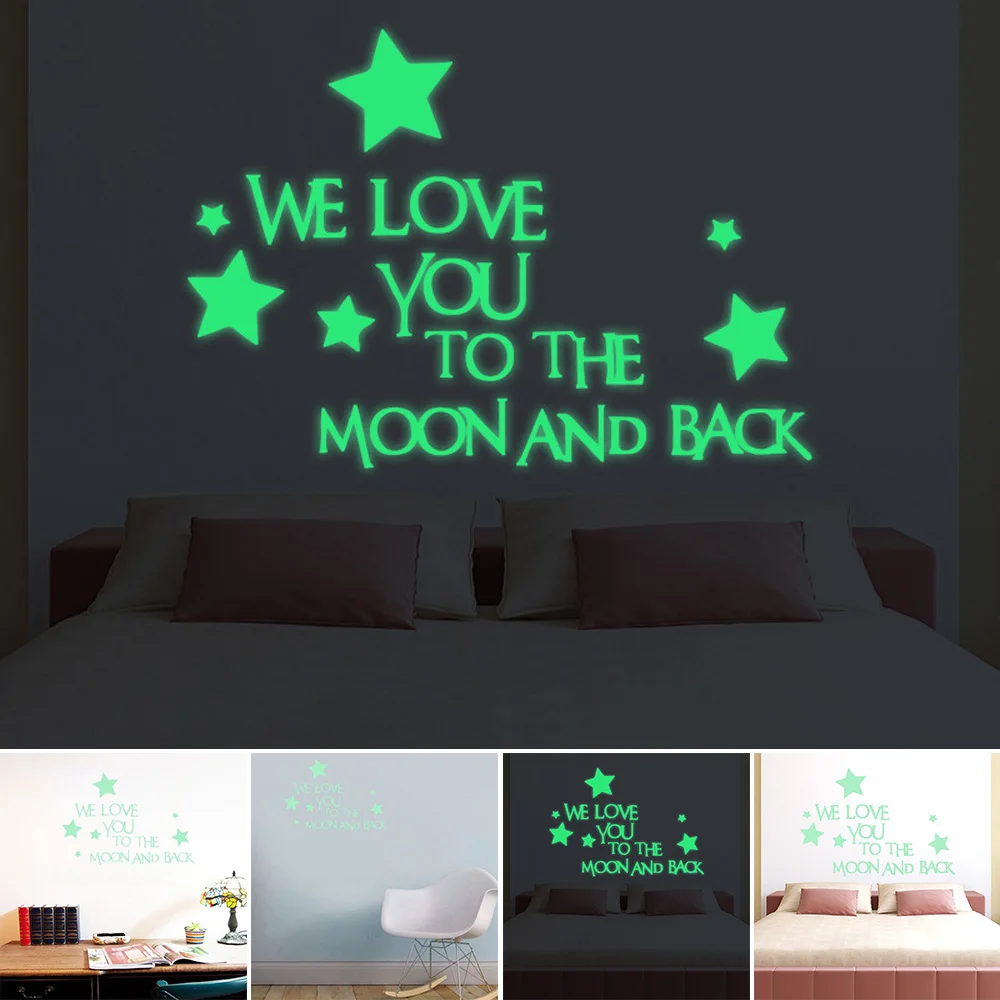3D светящиеся наклейки на стену с надписью «мы любим тебя до Луны» и звездами, светится в темноте, домашний декор для детской спальни S35
