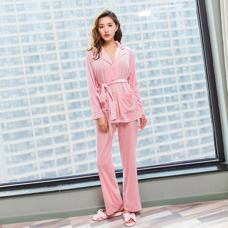 

yomrzl A568 New arrival spring and autumn Velvet women's pajama set Luxury long sleeve daily sleepwear simple indoor clothes