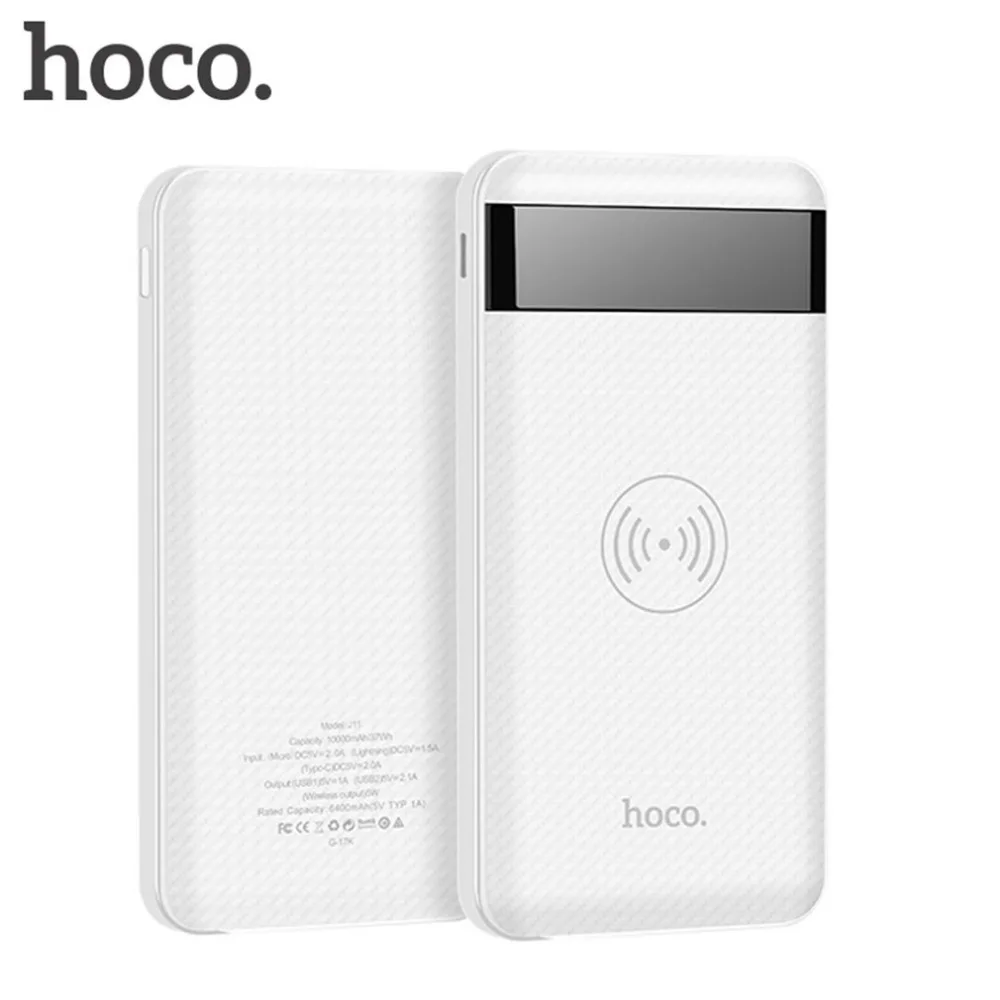 HOCO power bank 10000 мАч, портативное зарядное устройство для быстрой зарядки, двойной USB, беспроводное зарядное устройство для мобильного телефона, внешний аккумулятор