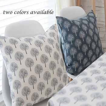 

cushion cover pillowcase little tree blue white cotton linen hemp livingroom bedroom home hotel office hospital free shipping