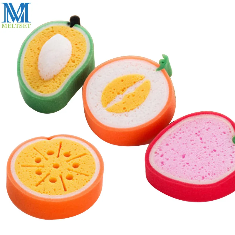 4pcs/Set Cute Fruit Shape Kitchen Sponge Scouring Pad Strong Remove