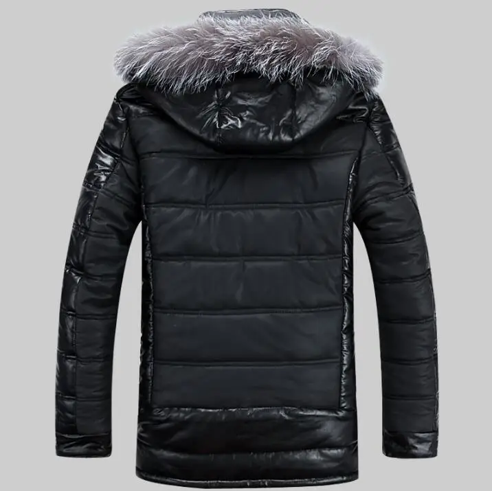 Горячая брендовая мужская кожаная куртка Мужская Теплая стеганая кофта мужские зимние пальто с капюшоном куртки мужская Тонкая модная одежда S-4XL