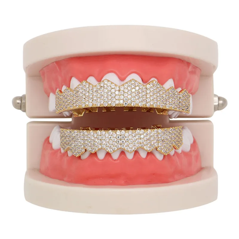 

Mainlead Bling Iced Out Grillz Micro Pave Hip Hop Grills Set Top&Bottom Vampire Teeth Caps Christmas Tooth Jewelry