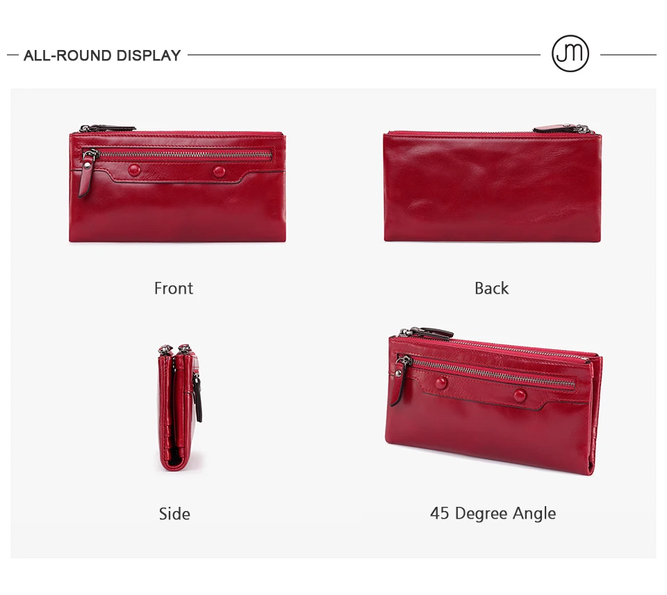 Jamarna Women Wallets Wallet Female Leather Natural Double Zipper Wallet Women Red Coin Purse Card Holder Oil Wax               1_12