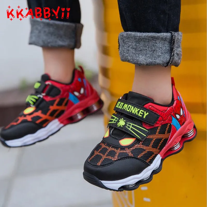 

4-12Y Children Boys Spiderman Sneakers Kids Cartoon Sports Shoes Boy PU Casual Boots Rubber Button Shoes EUR 26-36