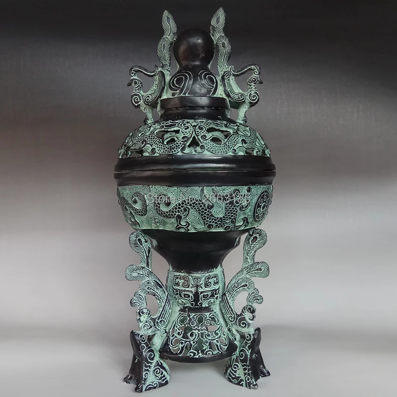 Goede Gratis Verzending Antieke Imitatie Brons Kikker Benen Dragon Phoenix Brander Censer Woondecoratie Ambachten Sculptuur