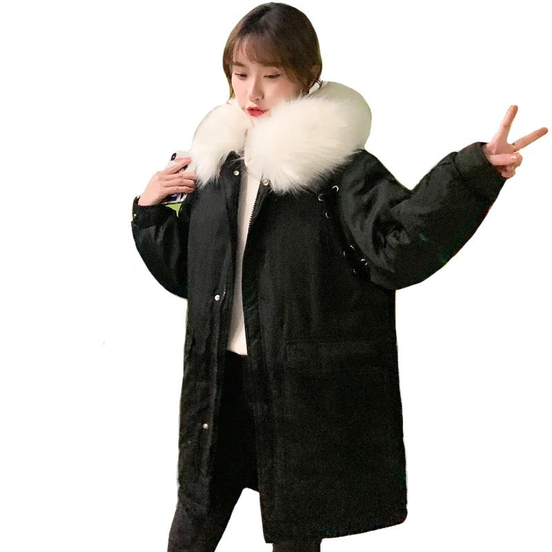 

High quality 2019 Winter Jacket Women Hooded With Fur Collar Cotton Padded Female Outwear Long Parka Loose Oversize Coat