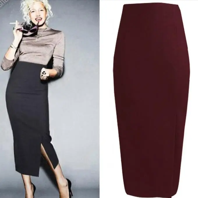 

autumn winter Women High Waist pencil Skirts Woolen Skirts Plus Size Work Ol office lady formal Skirt plus size 3XL